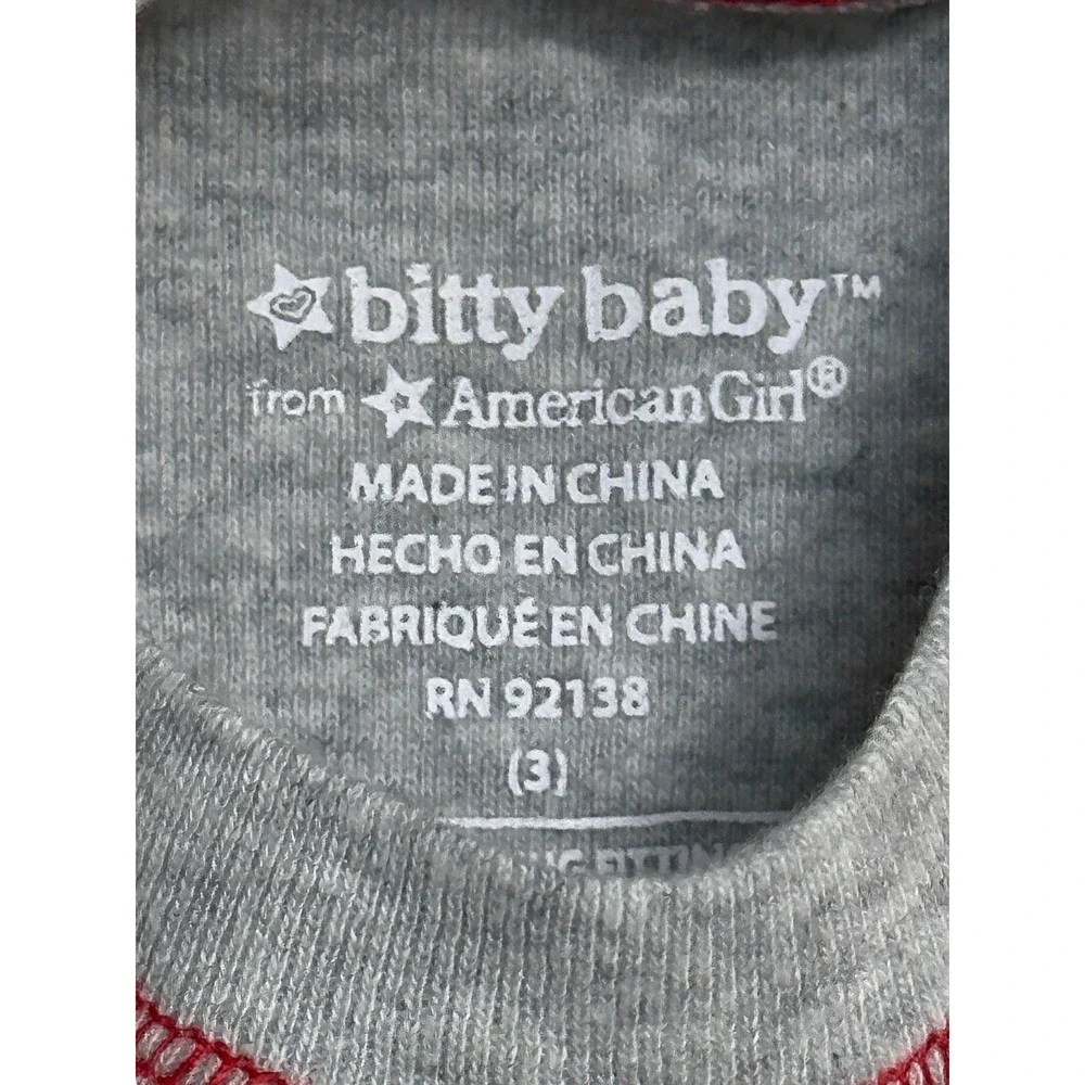 Bitty Baby American Girl Reindeer Pajamas Red Gray Christmas Holiday Set Size 3